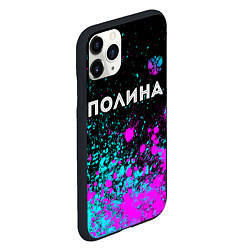 Чехол iPhone 11 Pro матовый Полина и неоновый герб России: символ сверху, цвет: 3D-черный — фото 2