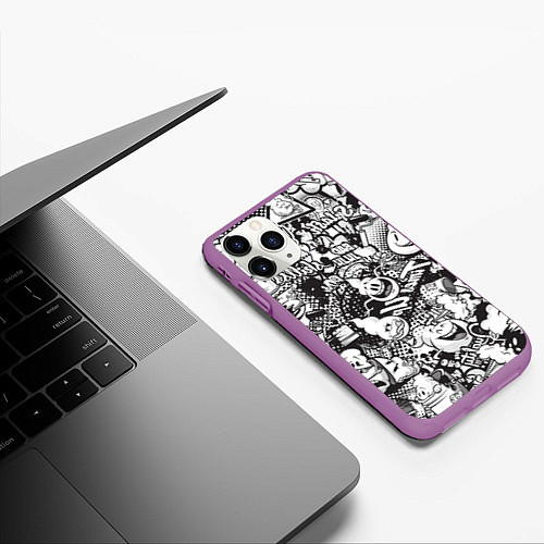 Чехол iPhone 11 Pro матовый Граффити на белом фоне / 3D-Фиолетовый – фото 3