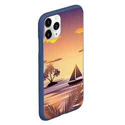 Чехол iPhone 11 Pro матовый Лодка в море на закате возле тропических островов, цвет: 3D-тёмно-синий — фото 2