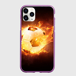 Чехол iPhone 11 Pro матовый Футбольный мяч огонь, цвет: 3D-фиолетовый