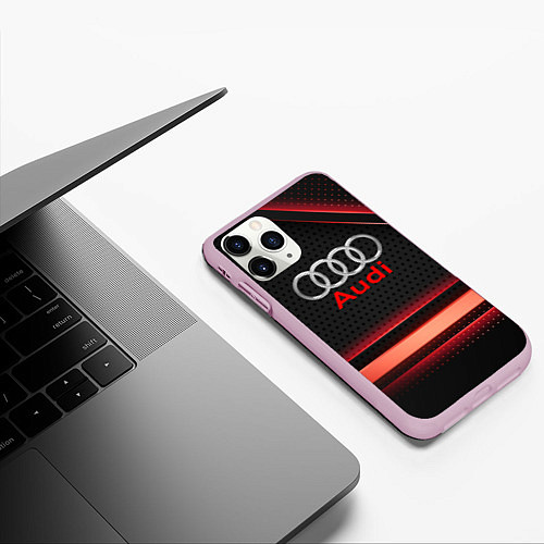 Чехол iPhone 11 Pro матовый Audi абстракция карбон / 3D-Розовый – фото 3