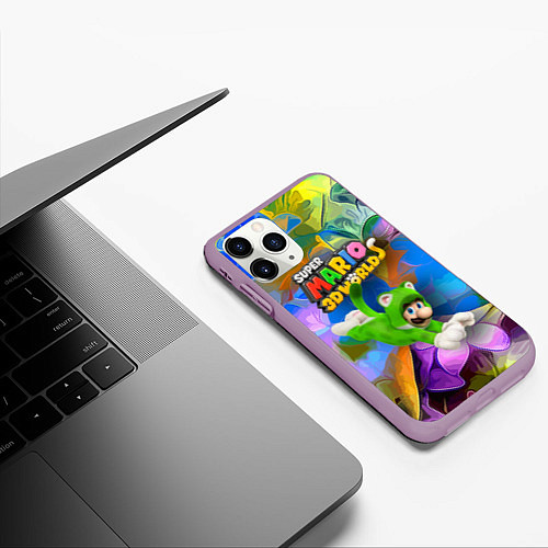 Чехол iPhone 11 Pro матовый Luigi cat - Super Mario 3D World - Nintendo / 3D-Сиреневый – фото 3