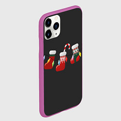 Чехол iPhone 11 Pro матовый Новогодняя композиция - Черный фон, цвет: 3D-фиолетовый — фото 2