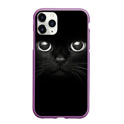 Чехол iPhone 11 Pro матовый Взгляд чёрного кота, цвет: 3D-фиолетовый