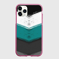 Чехол iPhone 11 Pro матовый Абстрактный полосатый серо-бирюзовый узор, цвет: 3D-малиновый
