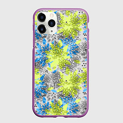Чехол iPhone 11 Pro матовый Цветочный узор Голубой и Лайм, цвет: 3D-фиолетовый