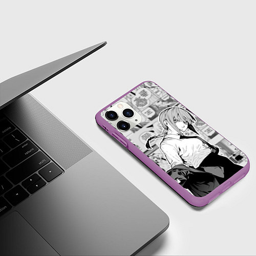 Чехол iPhone 11 Pro матовый Страницы манги - Макима - Человек бензопила / 3D-Фиолетовый – фото 3