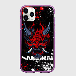 Чехол iPhone 11 Pro матовый Маска Они - Киберпанк 2077 - Samurai, цвет: 3D-фиолетовый
