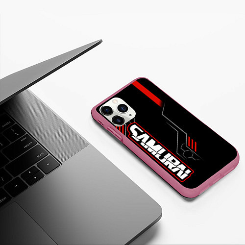 Чехол iPhone 11 Pro матовый Samurai - Красный техно - Киберпанк / 3D-Малиновый – фото 3