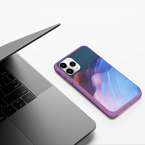 Чехол iPhone 11 Pro матовый Волнообразные абстрактные субстанции / 3D-Фиолетовый – фото 3