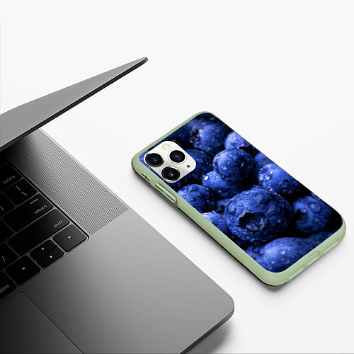 Чехол iPhone 11 Pro матовый Роса на чернике / 3D-Салатовый – фото 3