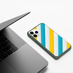 Чехол iPhone 11 Pro матовый Желтые и синие полосы, цвет: 3D-темно-зеленый — фото 2