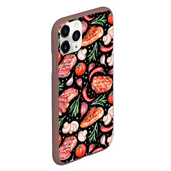Чехол iPhone 11 Pro матовый Мясо, помидоры, шампиньоны, цвет: 3D-коричневый — фото 2