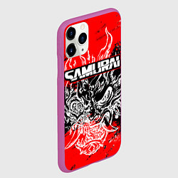 Чехол iPhone 11 Pro матовый Самурай - Маска Они - киберпанк, цвет: 3D-фиолетовый — фото 2