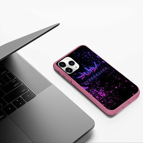 Чехол iPhone 11 Pro матовый Evangelion neon logo / 3D-Малиновый – фото 3