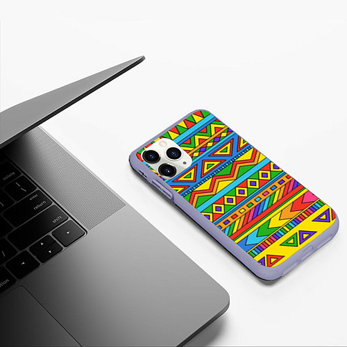 Чехол iPhone 11 Pro матовый Красивый цветной орнамент / 3D-Светло-сиреневый – фото 3