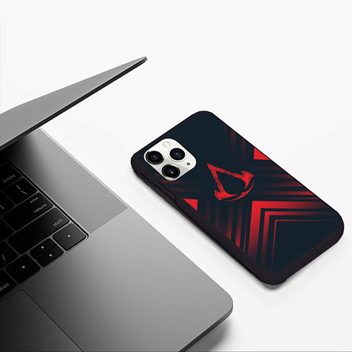 Чехол iPhone 11 Pro матовый Красный символ Assassins Creed на темном фоне со с / 3D-Черный – фото 3