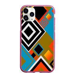 Чехол iPhone 11 Pro матовый Фон из разноцветных квадратов, цвет: 3D-малиновый