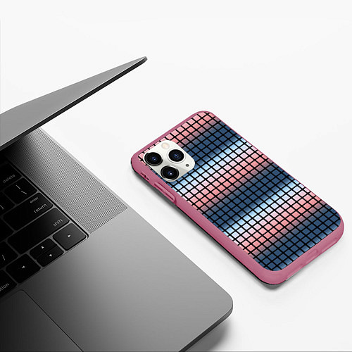Чехол iPhone 11 Pro матовый Разноцветный коралловый с синим узор клетка / 3D-Малиновый – фото 3