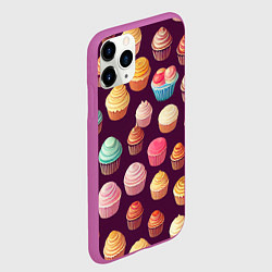 Чехол iPhone 11 Pro матовый Много нарисованных капкейков, цвет: 3D-фиолетовый — фото 2
