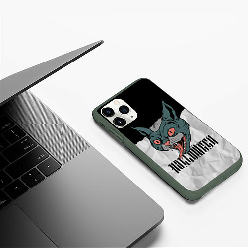 Чехол iPhone 11 Pro матовый Happy Halloween - wild cat / 3D-Темно-зеленый – фото 3