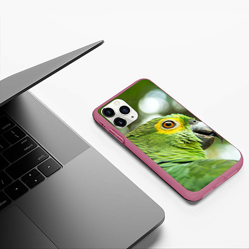 Чехол iPhone 11 Pro матовый Попугaй / 3D-Малиновый – фото 3