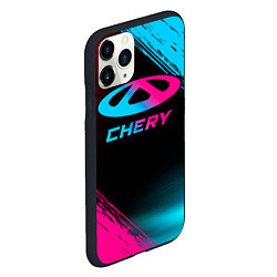 Чехол iPhone 11 Pro матовый Chery - neon gradient, цвет: 3D-черный — фото 2