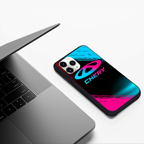 Чехол iPhone 11 Pro матовый Chery - neon gradient / 3D-Черный – фото 3