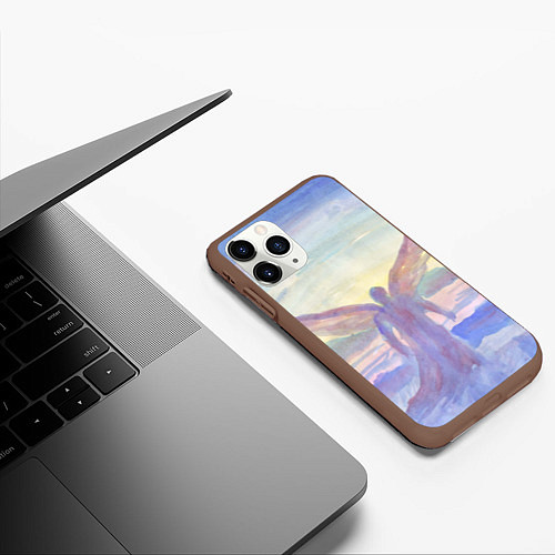 Чехол iPhone 11 Pro матовый Архангел в облаках акварель / 3D-Коричневый – фото 3