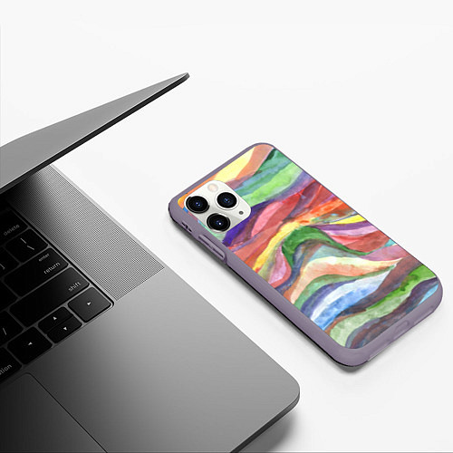Чехол iPhone 11 Pro матовый Красочные волны акварель / 3D-Серый – фото 3