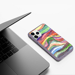 Чехол iPhone 11 Pro матовый Красочные волны акварель, цвет: 3D-серый — фото 2