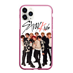 Чехол iPhone 11 Pro матовый Stray Kids white background, цвет: 3D-малиновый