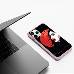Чехол iPhone 11 Pro матовый Вампирша на фоне красной луны, цвет: 3D-розовый — фото 2