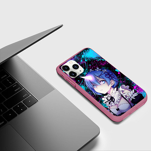 Чехол iPhone 11 Pro матовый РеЗеро - Неоновые краски - Рем / 3D-Малиновый – фото 3