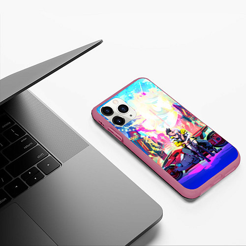 Чехол iPhone 11 Pro матовый Cyberpunk Edgerunners Люси и Дэвид / 3D-Малиновый – фото 3