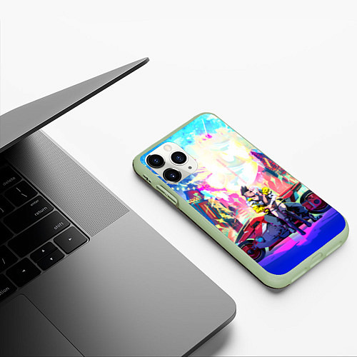 Чехол iPhone 11 Pro матовый Cyberpunk Edgerunners Люси и Дэвид / 3D-Салатовый – фото 3