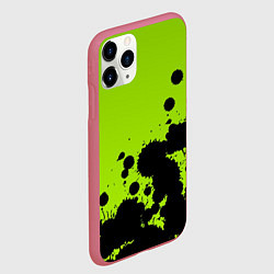 Чехол iPhone 11 Pro матовый Чёрные кляксы на зелёном фоне, цвет: 3D-малиновый — фото 2