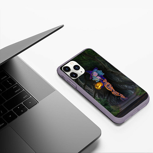 Чехол iPhone 11 Pro матовый Ведьма с тыквой и в крутых колготках - Halloween / 3D-Серый – фото 3