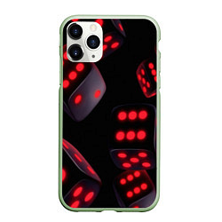 Чехол iPhone 11 Pro матовый Игральные кости на черном фоне, цвет: 3D-салатовый