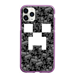 Чехол iPhone 11 Pro матовый Головы криперов - Майнкрафт - ЧБ, цвет: 3D-фиолетовый