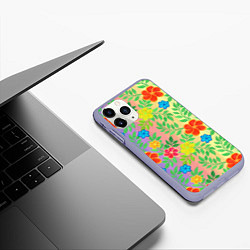 Чехол iPhone 11 Pro матовый Яркий цветочный узор на радужном фоне, цвет: 3D-светло-сиреневый — фото 2