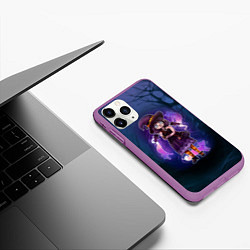 Чехол iPhone 11 Pro матовый Ведьма-малолетка с котами - Halloween, цвет: 3D-фиолетовый — фото 2