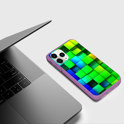 Чехол iPhone 11 Pro матовый Цветные неоновые кубы / 3D-Фиолетовый – фото 3