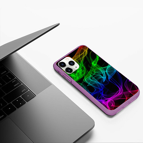 Чехол iPhone 11 Pro матовый Разноцветный неоновый дым / 3D-Фиолетовый – фото 3