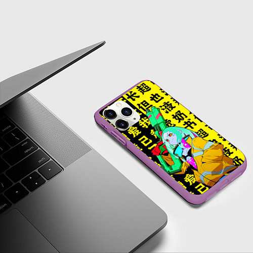 Чехол iPhone 11 Pro матовый Ребекка с ружьем - Киберпанк аниме / 3D-Фиолетовый – фото 3
