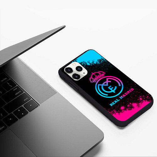 Чехол iPhone 11 Pro матовый Real Madrid - neon gradient / 3D-Черный – фото 3