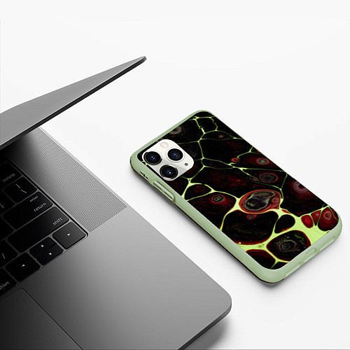 Чехол iPhone 11 Pro матовый Кислотные разломы на поверхности / 3D-Салатовый – фото 3