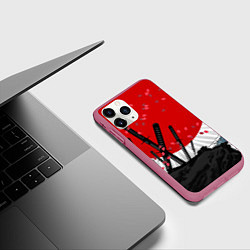 Чехол iPhone 11 Pro матовый Солнце, волны и катаны, цвет: 3D-малиновый — фото 2