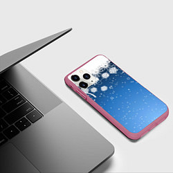 Чехол iPhone 11 Pro матовый Снежный узор на синем фоне, цвет: 3D-малиновый — фото 2
