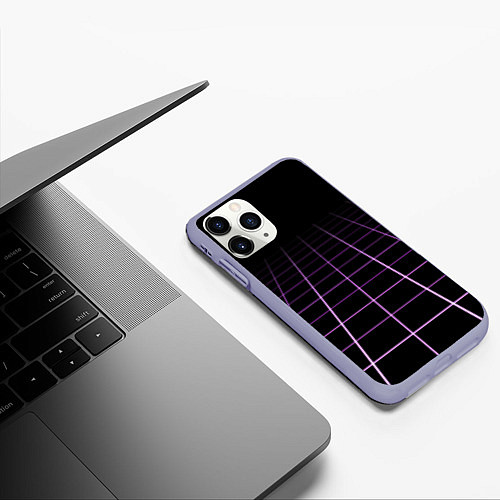 Чехол iPhone 11 Pro матовый Неоновая сетка - оптическая иллюзия / 3D-Светло-сиреневый – фото 3